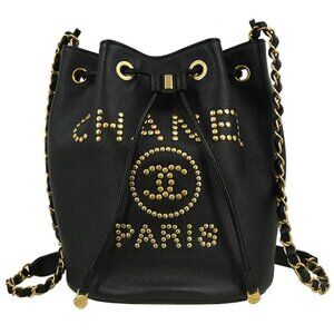 Chanel Black Calfskin Deauville Bucket Bag 124964